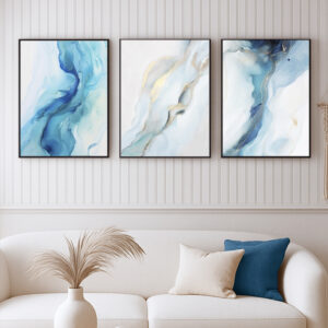 Trio de cuadros abstractos azules