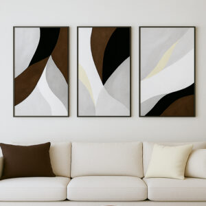 Cuadro abstracto con formas curvas en tonos tierra y neutros, ideal para decoración moderna