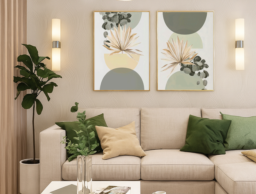 Cuadros modernos para sala con diseño natural en tonos verde y beige