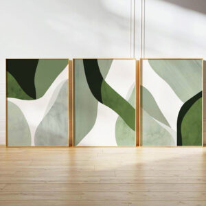 Cuadro abstracto moderno en tonos verdes y blancos con formas orgánicas suaves